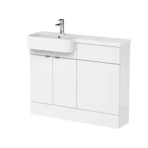 1100mm Combination Unit & Left Hand Semi Recessed Basin - Hudson Reed CBI146 Gloss White, White colour ,image 1