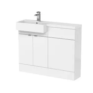 1100mm Combination Unit & Left Hand Semi Recessed Basin - Hudson Reed CBI150 Gloss White, White colour ,image 1