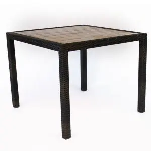 Ascot 900 x 900 Rattan Square Polywood Top Dining Table - Black and Brown