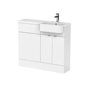 1000mm Combination Unit & Right Hand Semi Recessed Basin - Hudson Reed CBI145 Gloss White, White colour ,image 1