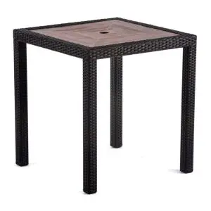 Ascot 700 x 700 Rattan Square Teak Polyresin Top Dining Table - Black and Brown