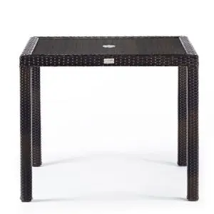 RA Ascot 900 x 900 Square Rattan Glass Top Table - Black/Brown