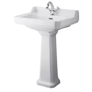 600mm 1TH Basin & Comfort Height Ped - Hudson Reed CCR027 White, White colour ,image 1