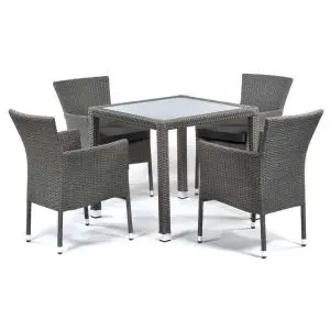 Oasis Glass Top Table and 4 Stacking Chairs - 4 Seat Grey Rattan Dining Set