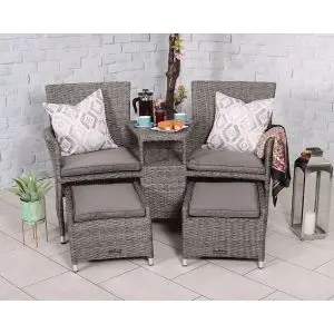 Paris Fixed Companion Set With Pull-Out Footstools Incl. Weather Shield Cushions, Grey colour ,image 1