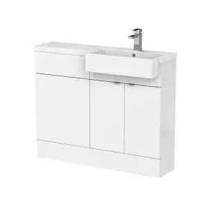 1100mm Combination Unit & Right Hand Semi Recessed Basin - Hudson Reed CBI151 Gloss White, White colour ,image 1