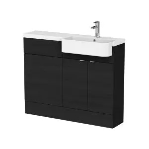 1100mm Combination Unit & Right Hand Semi Recessed Basin - Hudson Reed CBI647 Charcoal Black, Hacienda Black colour ,image 1