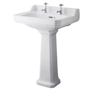 600mm Basin & Pedestal (2 Tap Hole) - Hudson Reed CCR020 White, White colour ,image 1