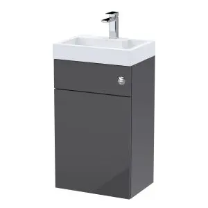 500mm Basin & WC Unit - Nuie PRC945CB Gloss Grey, Oak colour ,image 1