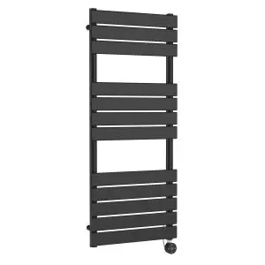 Square Flat Towel Radiator 1213x500 - Hudson Reed HL159 Black, Black colour ,image 1