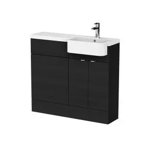 1000mm Combination Unit & Right Hand Semi Recessed Basin - Hudson Reed CBI645 Charcoal Black, Hacienda Black colour ,image 1