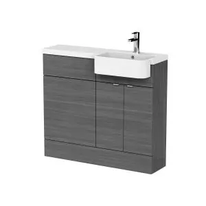 1000mm Combination Unit & Right Hand Semi Recessed Basin - Hudson Reed CBI545 Anthracite Woodgrain, Brown/Grey colour ,image 1