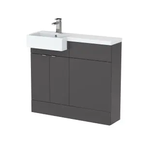 1000mm Combination Unit & Left Hand Semi Recessed Basin - Hudson Reed CBI948 Gloss Grey, Grey colour ,image 1
