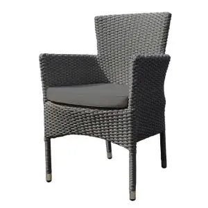 Oasis Carver Rattan Stacking Arm Chair with Dark Grey Cushion - Grey