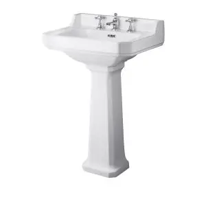 600mm Basin & Pedestal (3 Tap Hole) - Hudson Reed CCR024 White, White colour ,image 1