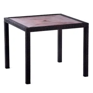 Ascot 900 x 900 Rattan Square Teak Polyresin Top Dining Table - Black and Brown