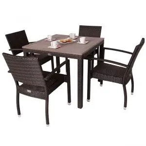 Apollo Square Polywood Top Table & 4 Ascot Side Chairs - 4 Seat Black/Brown Rattan Dining Set