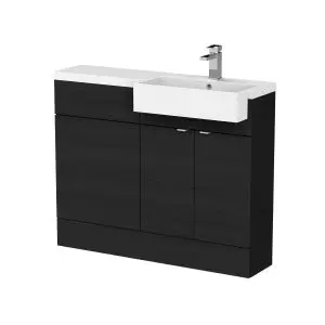 1100mm Combination Unit & Right Hand Semi Recessed Basin - Hudson Reed CBI651 Charcoal Black, Hacienda Black colour ,image 1