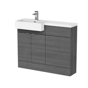 1100mm Combination Unit & Left Hand Semi Recessed Basin - Hudson Reed CBI550 Anthracite Woodgrain, Brown/Grey colour ,image 1