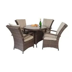 Florence Rattan Table And 4 Chairs Set, Brown colour ,image 1