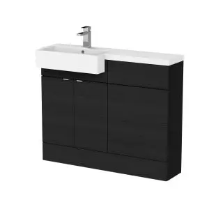 1100mm Combination Unit & Left Hand Semi Recessed Basin - Hudson Reed CBI650 Charcoal Black, Hacienda Black colour ,image 1