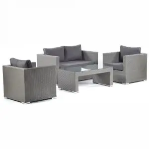Oasis 4 Seat Rattan Sofa Set with Rattan Glass Coffee Table - Grey