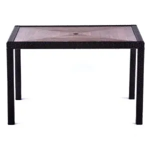 Ascot 1200 x 900 Rattan Rectangular Teak Polyresin Top Dining Table - Black and Brown
