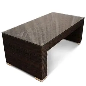RA Denby 440 x 1160 Rattan Coffee Glass Top Table - Neutral Brown
