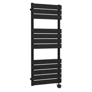Square Flat Towel Radiator 1213x500 - Hudson Reed HL459 Black, Black colour ,image 1