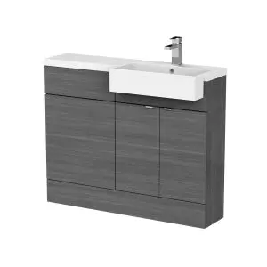 1100mm Combination Unit & Right Hand Semi Recessed Basin - Hudson Reed CBI551 Anthracite Woodgrain, Brown/Grey colour ,image 1