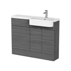 1100mm Combination Unit & Right Hand Semi Recessed Basin - Hudson Reed CBI547 Anthracite Woodgrain, Brown/Grey colour ,image 1