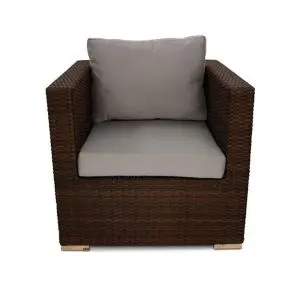 RA Denby 680 x 780 Classic Rattan Sofa Chair - Neutral Brown with Light Grey Cushion Included