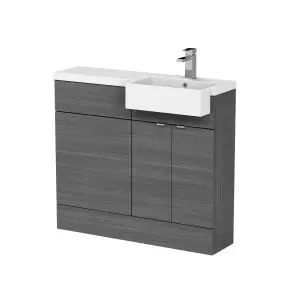 1000mm Combination Unit & Right Hand Semi Recessed Basin - Hudson Reed CBI549 Anthracite Woodgrain, Brown/Grey colour ,image 1