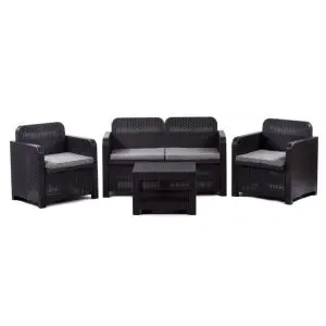 Garda 4 Seat Rattan Sofa and Coffee Table Set - Dark Grey