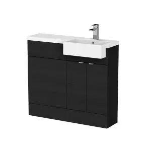 1000mm Combination Unit & Right Hand Semi Recessed Basin - Hudson Reed CBI649 Charcoal Black, Hacienda Black colour ,image 1