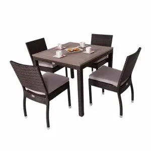 Ascot Square Polywood Top Table & 4 Ascot Side Chairs - 4 Seat Black/Brown Rattan Dining Sets