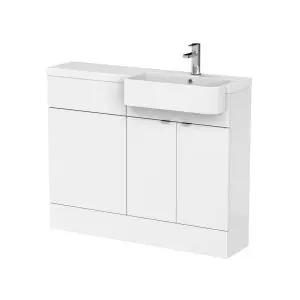 1100mm Combination Unit & Right Hand Semi Recessed Basin - Hudson Reed CBI147 Gloss White, White colour ,image 1