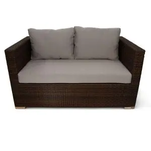 RA Denby 2 Seat Rattan Sofa  - Neutral Brown with Light Grey Cushions Included