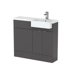 1000mm Combination Unit & Right Hand Semi Recessed Basin - Hudson Reed CBI949 Gloss Grey, Grey colour ,image 1