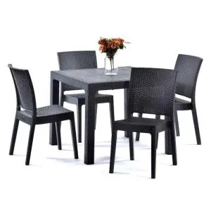 Madrid Rattan Square Table and 4 Side Chairs - 4 Seat Dining Set - Grey