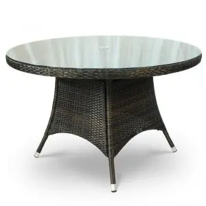 RA Ascot 1100mm Round Rattan Glass Top Table - Black