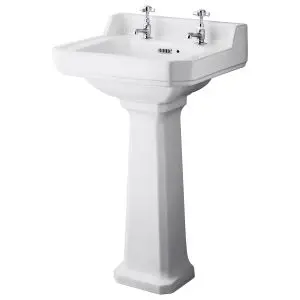 500mm Basin & Pedestal (2 Tap Hole) - Hudson Reed CCR018 White, White colour ,image 1
