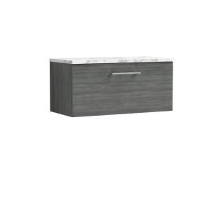 800mm Wall Hung 1-Drawer Vanity & Laminate Worktop - Nuie ARN525LCM Grey, Grey colour 0