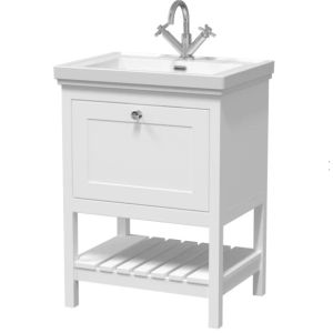 600mm Floor Standing Vanity & Basin 1TH - Hudson Reed BEX125A White, White colour 0