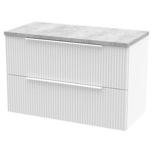 800mm Wall Hung 2 Drawer Vanity & Laminate Top - Hudson Reed DFF195LBG White, White colour 0