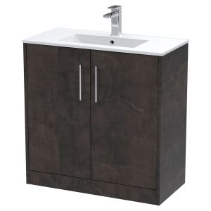 800mm Floor Standing 2 Door Vanity & Basin 2 - Hudson Reed JNU2605B Brown, Brown colour 0