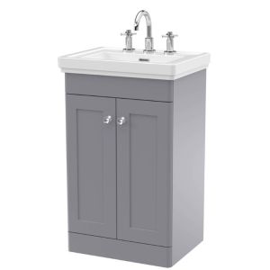 500mm Floor Standing 2-Door Vanity & Basin 3TH - Nuie CLC223B Grey, Grey colour 0
