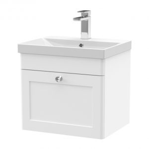 500mm Wall Hung 1 Drawer Vanity & Basin 3 - Nuie CLC191E White, White colour ,image 2