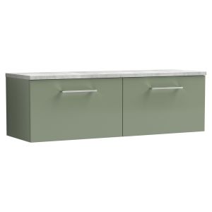 1200mm Wall Hung 2-Drawer Vanity & Laminate Worktop - Nuie ARN822LBG2 Green, Green colour 0