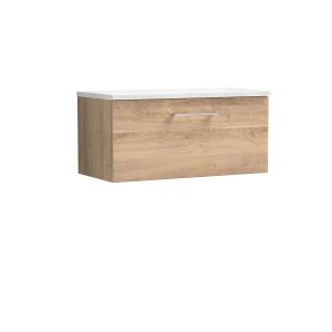 800mm Wall Hung 1-Drawer Vanity & Laminate Worktop - Nuie ARN3025LSW Oak, Oak colour ,image 1